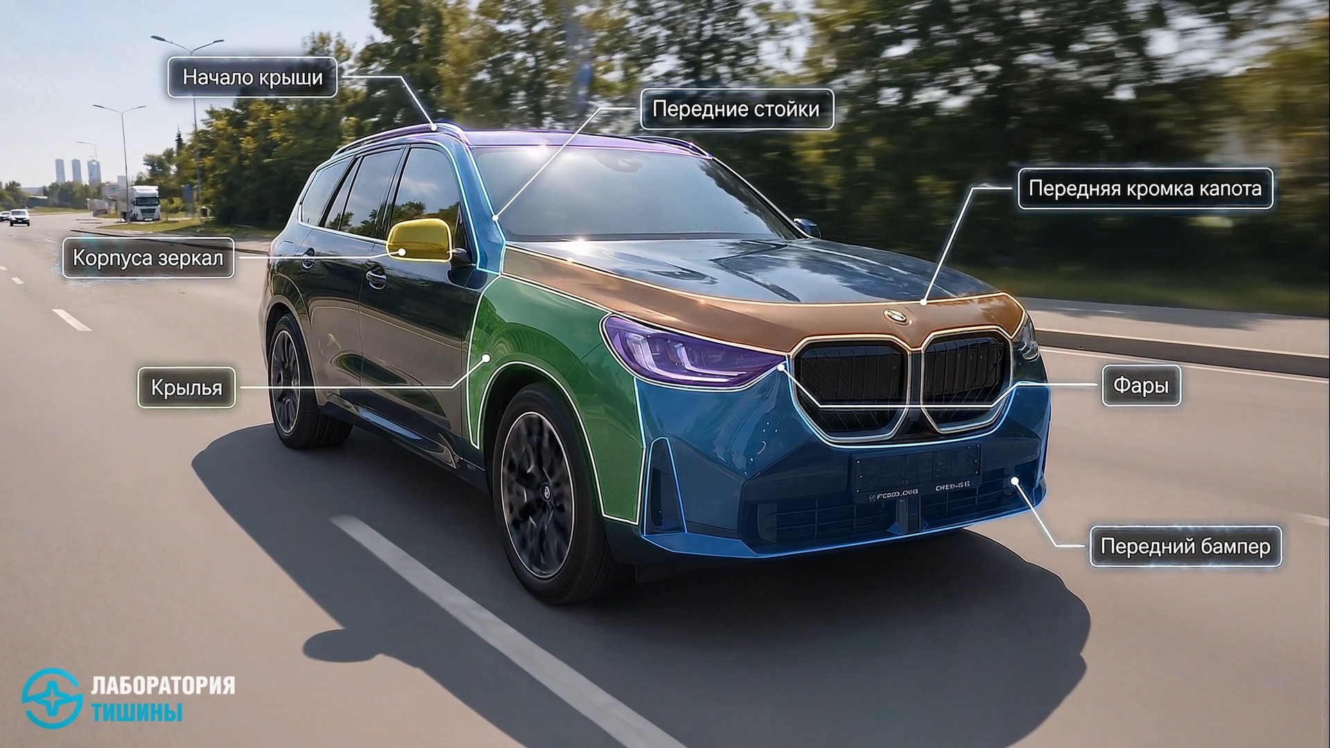 Графическая схема зон защиты автомобиля BMW X3
